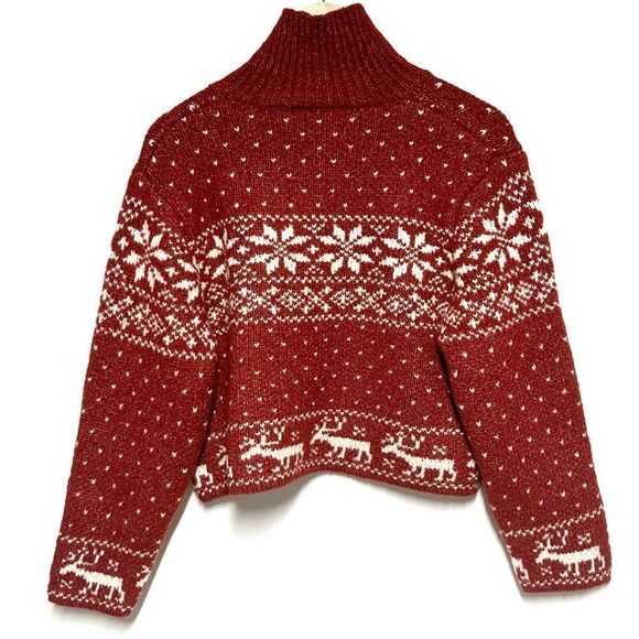 New Handmade Nordic Fair Isle Cropped Cardigan Two way zipper Sz L - Picture 4 of 6